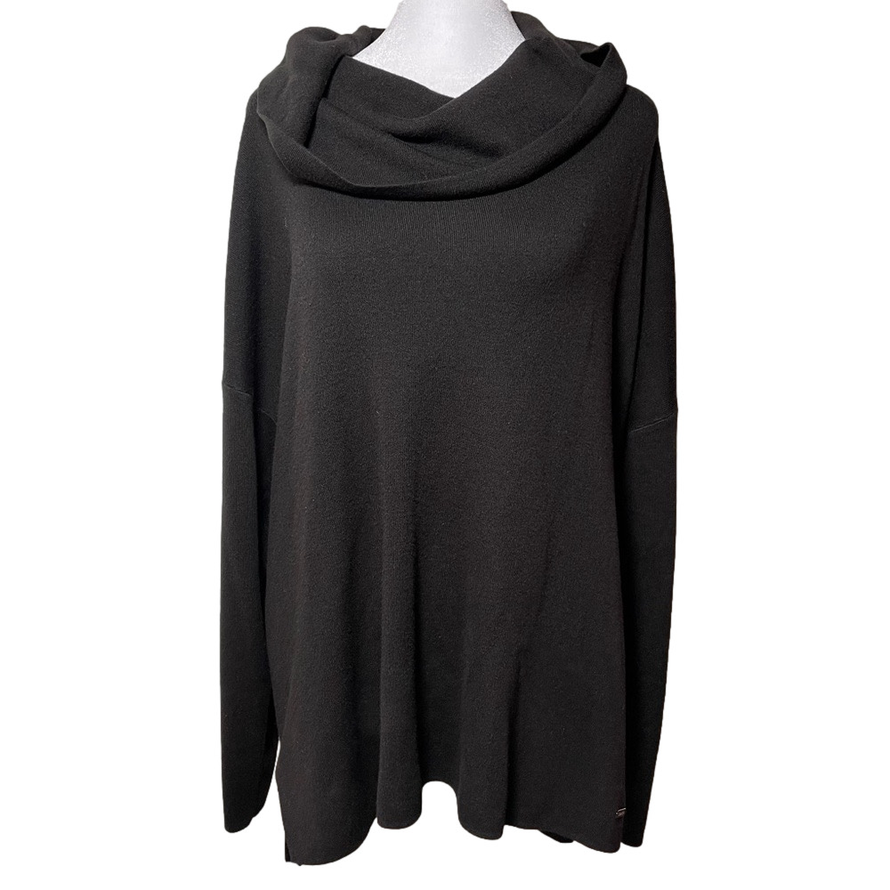 Calvin Klein Black Cowl Neck Sweater Drop Shoulder Long Sleeve Cozy Oversized 1X